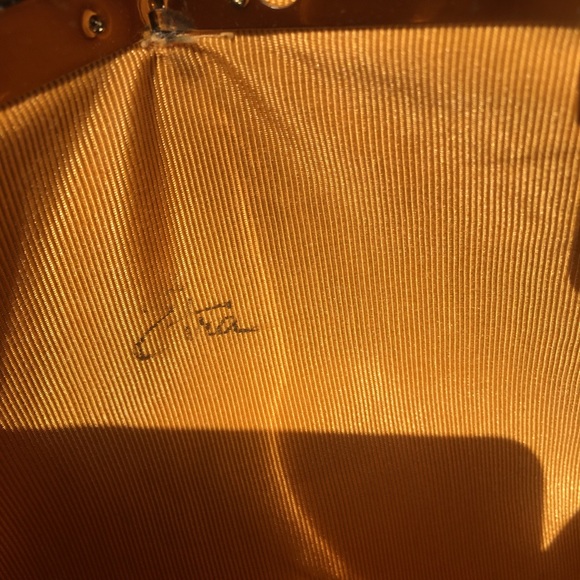 Vintage Etro Upcycled Black Leather Handbag Gold Painted Bird - Picture 9 of 9